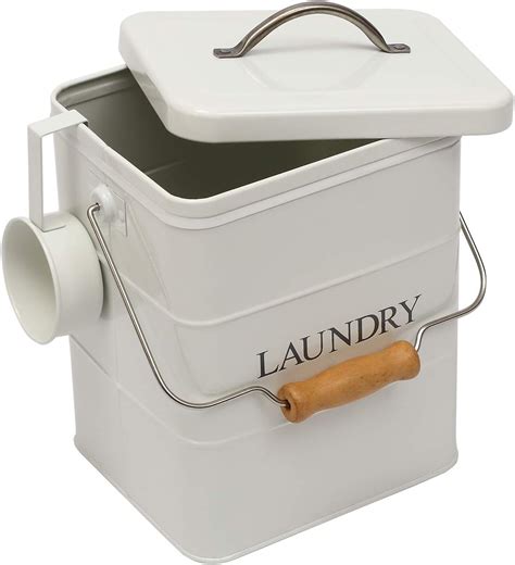 white metal laundry storage box|metal laundry powder storage container.